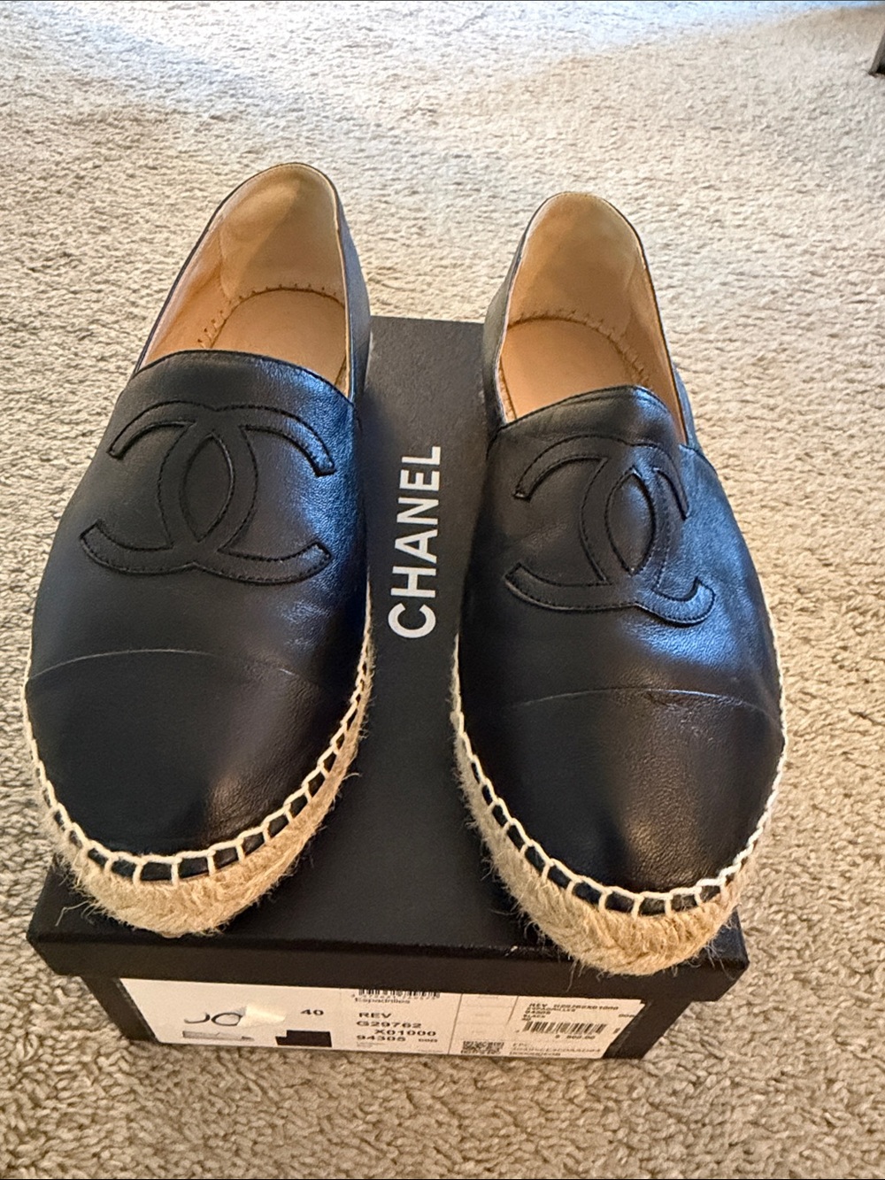 CHANEL Black Leather Espadrille Loafers with CC Logo